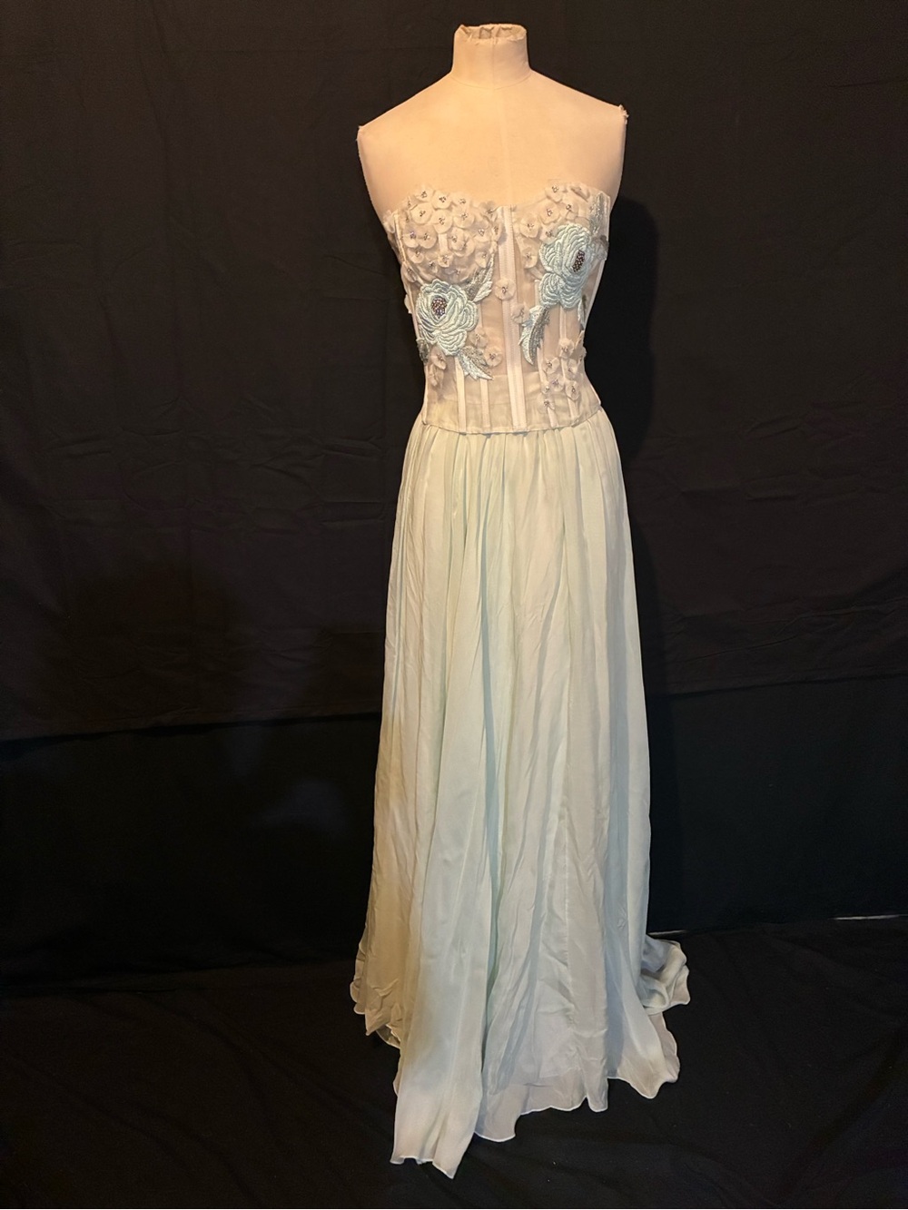 Designer Wedding Dress Green Silk Designer Bowen Dryden Dramatic NEW 12 8